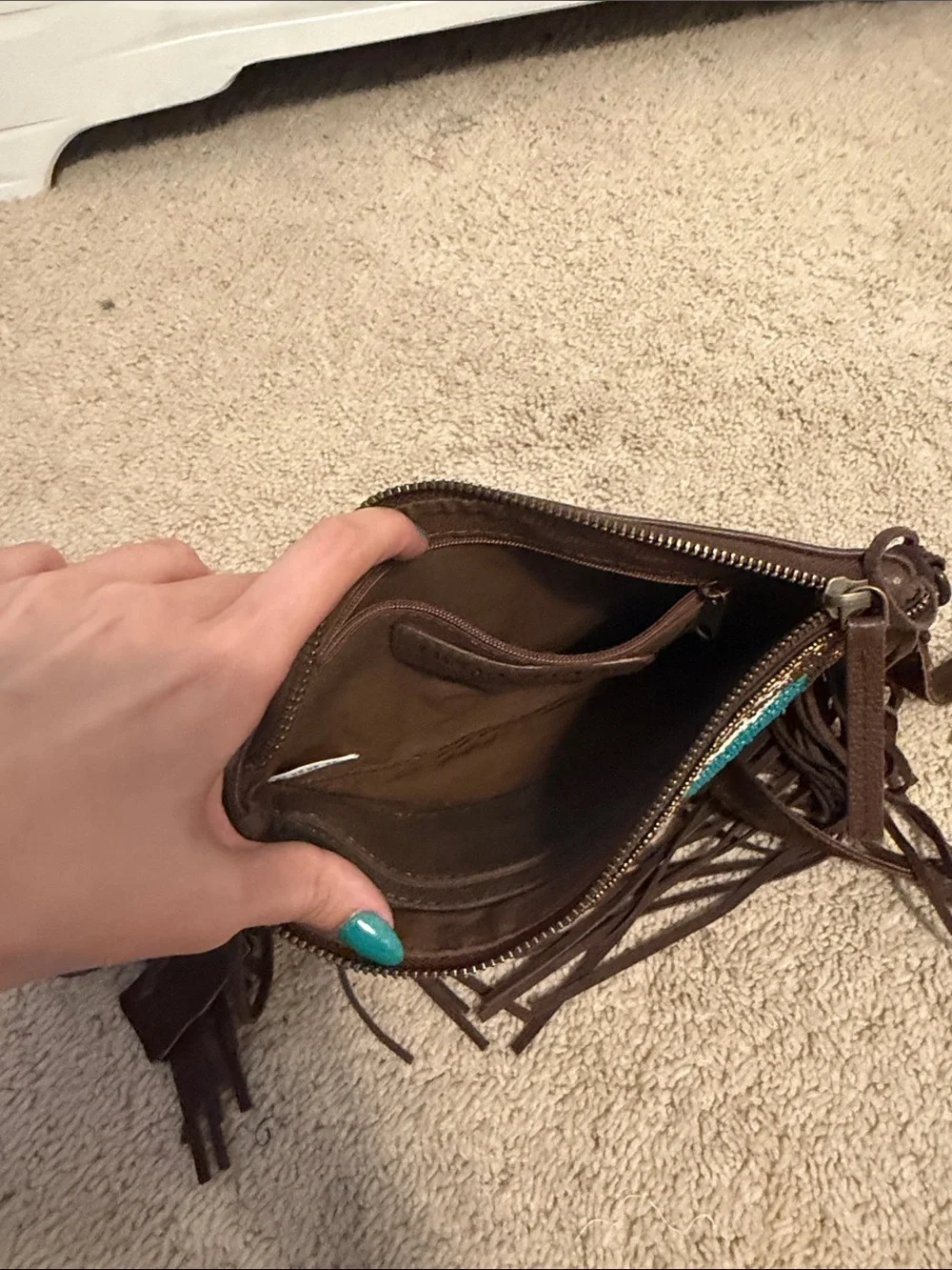 Brown Aztec Crossbody Bag with Turquoise Accents